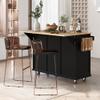 Fnecan Kitchen Island Cart with Rubber Wood Drop-Leaf Countertop, MDF Mobile Kitchen Island On 5 Wheels with 3 Drawers Cabinet, Adjustable Shelves, Towel and Spice Rack for Dining Room view 3