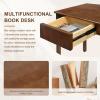 47.2'' Solid Wood Desk with 2 Drawers, Mid Century Modern Home Writing Office Wooden Desk ,Vintage Computer Table with Storage for Living Room, Bedroom, Fluted Design Brown (Walnut, 47.2 Inch) view 4
