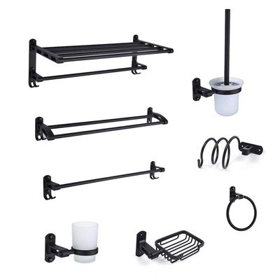9 PCS Bathroom Hardware Set, Bathroom Organizer Kit, Wall Mounted Storage Rack, Includes Towel Racks, Soap Holder, Hair Dryer Racks, Toilet Brush Holder