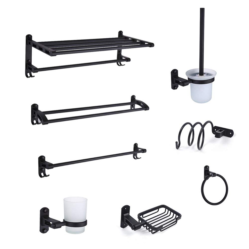 9 PCS Bathroom Hardware Set, Bathroom Organizer Kit, Wall Mounted Storage Rack, Includes Towel Racks, Soap Holder, Hair Dryer Racks, Toilet Brush Holder