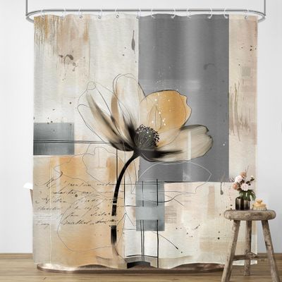 UIYIUI Modern Abstract Geometric Flower Shower Curtain 36x84in92x214cm Grey Gray Brown Tan Oil Painting Contemporary Art Cloth Fabric Polyester Bathroom Curtain for Shower Stall Bathtubs Restroom