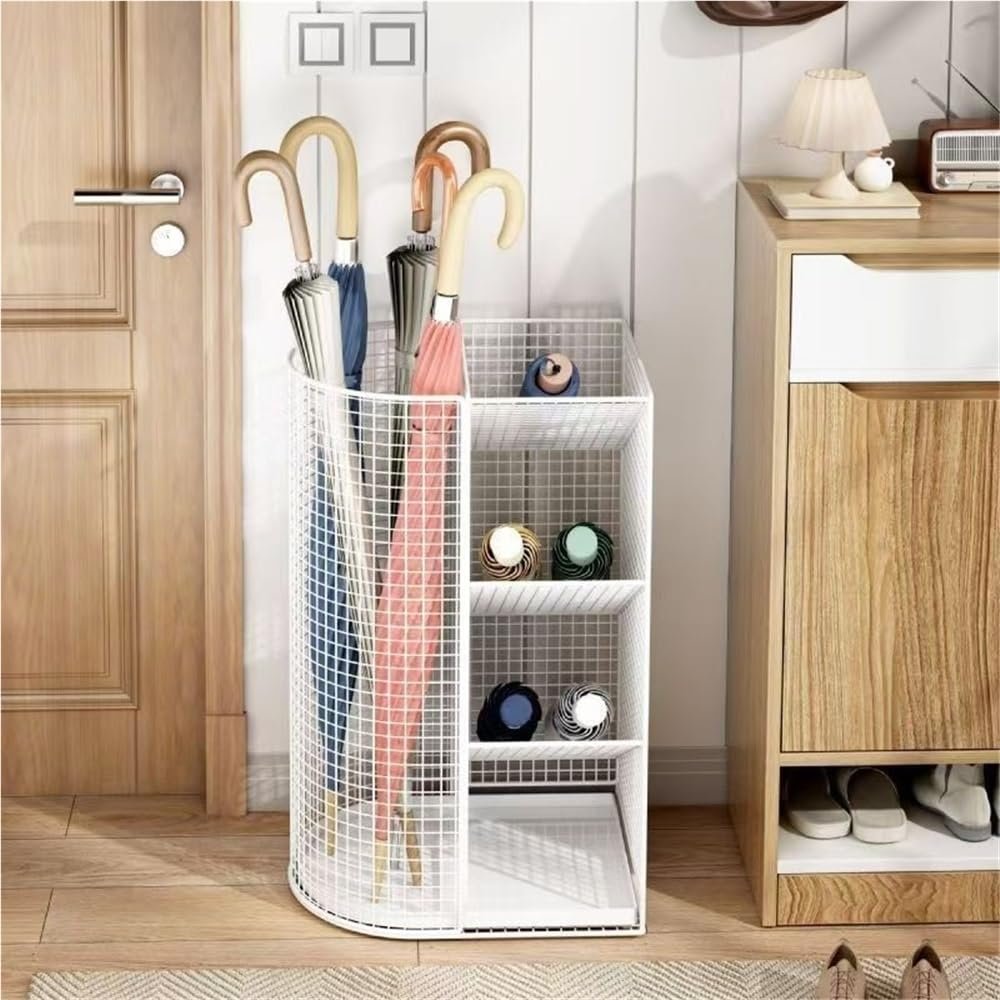 Tweizhenba Commercial Iron Umbrella Basket, Large-Capacity Umbrella Rack, Umbrella Holder with Removable Drip Tray, Umbrella Stand for Home, School and Shopping Malls(White)