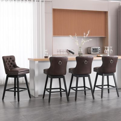 30 Inch Counter Height Bar Stools, Swivel Bar Stools Set of 4 with Backs, Barstools with Faux Leather Upholstered Seat & Solid Wood Footrest, Counter Height Chairs for Kitchen Island, Home Bar (Brown)