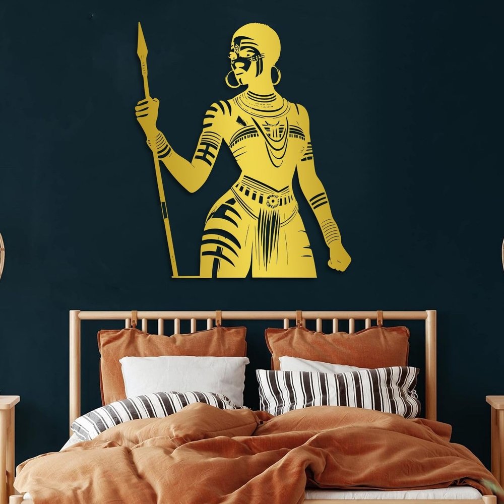 African Woman Metal Wall Art,Modern Africa Wall Decor,African American Metal Wall Art for Living Room, Bedroom, Bathroom,Office(Gold,39x33inch/100x85cm)