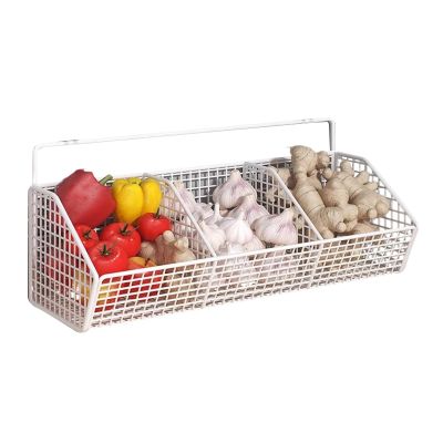 3-Compartment Storage Baskets, Hanging Wall Baskets, Stainless Steel Kitchen Rack, Onion/Garlic Organizer, Drainage Prevent Moisture, Pantry Storage Solution