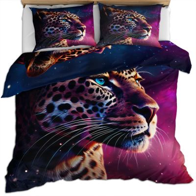 RUHEYIA Starry Sky Cheetah Duvet Cover Set Twin Size Animal Comforter Cover with 2 Pillowcases Tiger Beast Bedding Set 3pcs for Kids Boys Teens, No Comforter