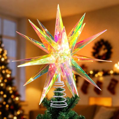 Christmas Tree Star Topper with Lights,Large Tree Topper for Christmas Decorations,Iridescent 3D Moravian Star with Multiple Colors & 8 Lights Modes for Xmas Party Decor Indoor/Outdoor