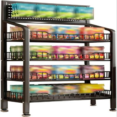 PPXCZZ 4-Tier Carbon Steel Display Rack with Hooks, Multi-Purpose Snack, Drink, and Kitchen Organizer Shelf, 50x27cm / 60x27cm