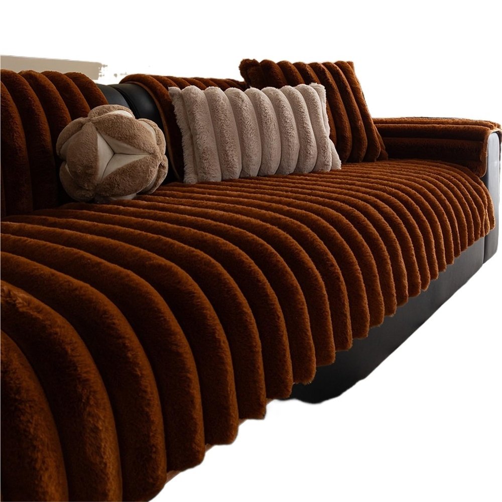 DjxAzthuria Solid Color Anti-Slip Sofa Cover Fashion Plush Winter Warm Couch Cushion Thick and Comfortable Seat Mat Living Room Sofa Blanket(Dark Coffee,70x120cm)