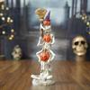Rekeell Halloween Stacked Skeleton Pumpkin Head Figurine, Trick or Treat Sign, Holiday Home Decor view 3