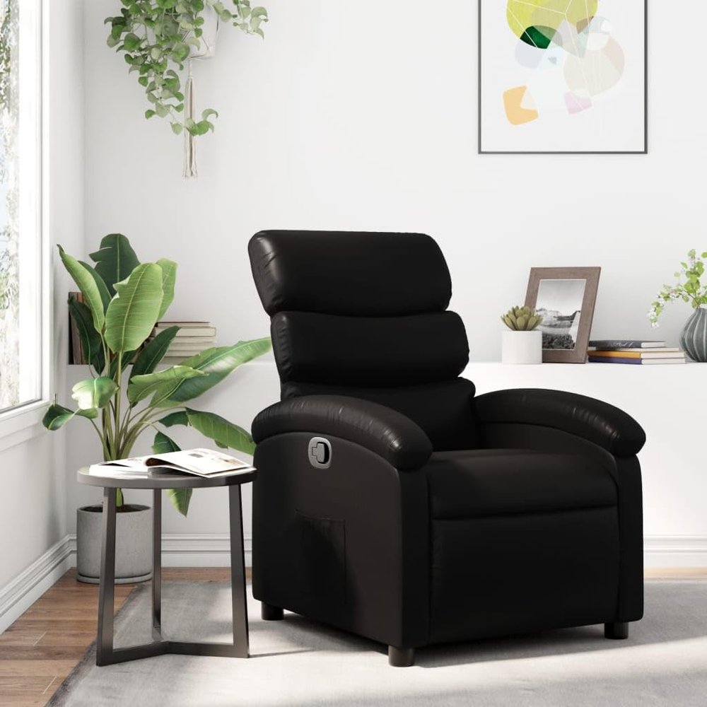 WRJENFSC Recliner Chair for Living Room Black Faux Leather Adjustable Lounge Chair with Comfy Padding and Stain Resistant Material for Home Theater Reading Nook