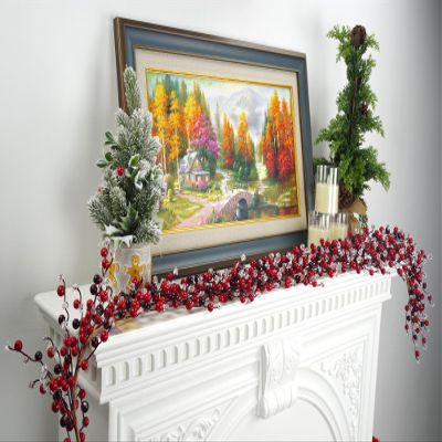 6FT Red & Black Berry Garland with Acrylic Ice, Frosted Christmas Garland for Mantel, Staircase, Front Door, Indoor Outdoor Winter Holiday & Xmas Home Decor