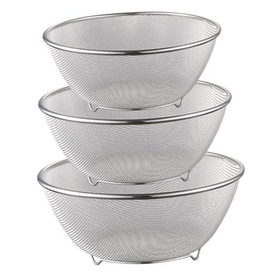 SOLUSTRE Stainless Steel Mesh Colander for Rice Washing and Vegetable Draining Fine Mesh Strainer Basket with Construction Multi Purpose Kitchen Bowl for Pasta Beans and Fruit Cleaning