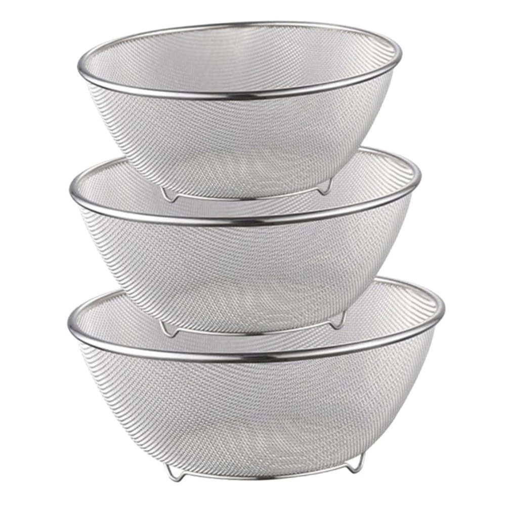 SOLUSTRE Stainless Steel Mesh Colander for Rice Washing and Vegetable Draining Fine Mesh Strainer Basket with Construction Multi Purpose Kitchen Bowl for Pasta Beans and Fruit Cleaning