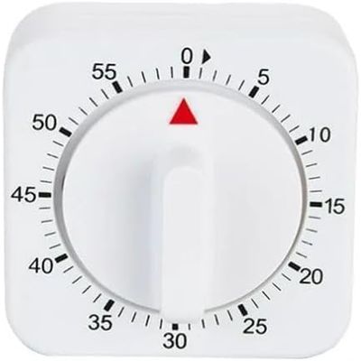 White Timer Clock Square 60-Minute Mechanical Kitchen Timer, No Batteries Required Ideal for Cooking Baking and Kitchen Timer, Wind up Visual Cooking Clock with Loud Alarm, Kitchen Supplies