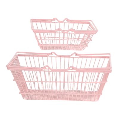 Alipis Pink Handle Shopping Basket 2pcs Iron Small Storage Bin
