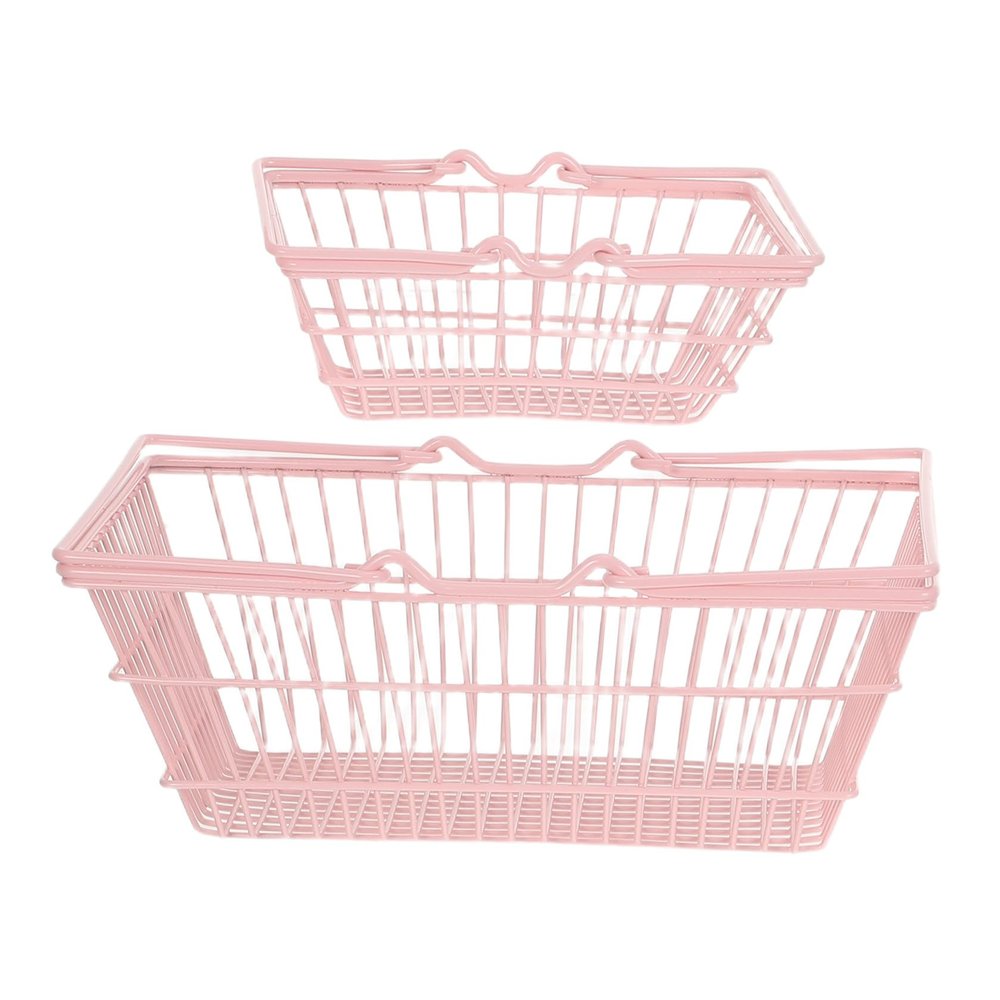 Alipis Pink Handle Shopping Basket 2pcs Iron Small Storage Bin