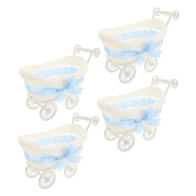 Cabilock 4pcs Mini Rattan Woven Candy Baskets Basket Wedding Decor Decorative Storage Box Trolley Shape for Parties