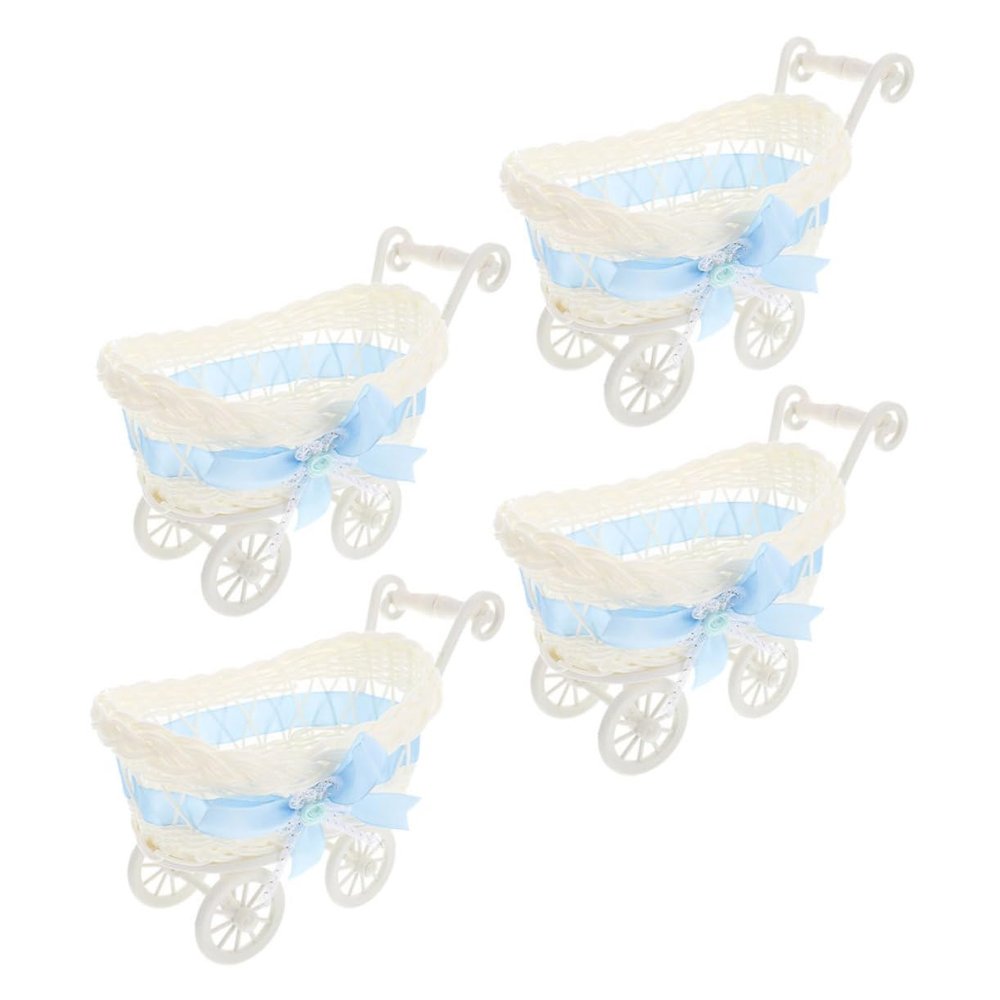 Cabilock 4pcs Mini Rattan Woven Candy Baskets Basket Wedding Decor Decorative Storage Box Trolley Shape for Parties