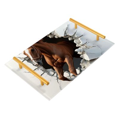 3D Hole White Wall Animal Horse Decorative Decorative Tray with Handles Food Trays for Eating for Jewelry Perfume for Party Serving bandeja para desayuno sorpresa