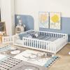 Bellemave Full Floor Bed with Slats and Safety Guardrails, Kids Montessori Floor Beds with Fence and Door, Easy Assemble Floor Bed for Kids, Girls, Boys, White view 1