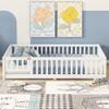 Bellemave Full Floor Bed with Slats and Safety Guardrails, Kids Montessori Floor Beds with Fence and Door, Easy Assemble Floor Bed for Kids, Girls, Boys, White view 2