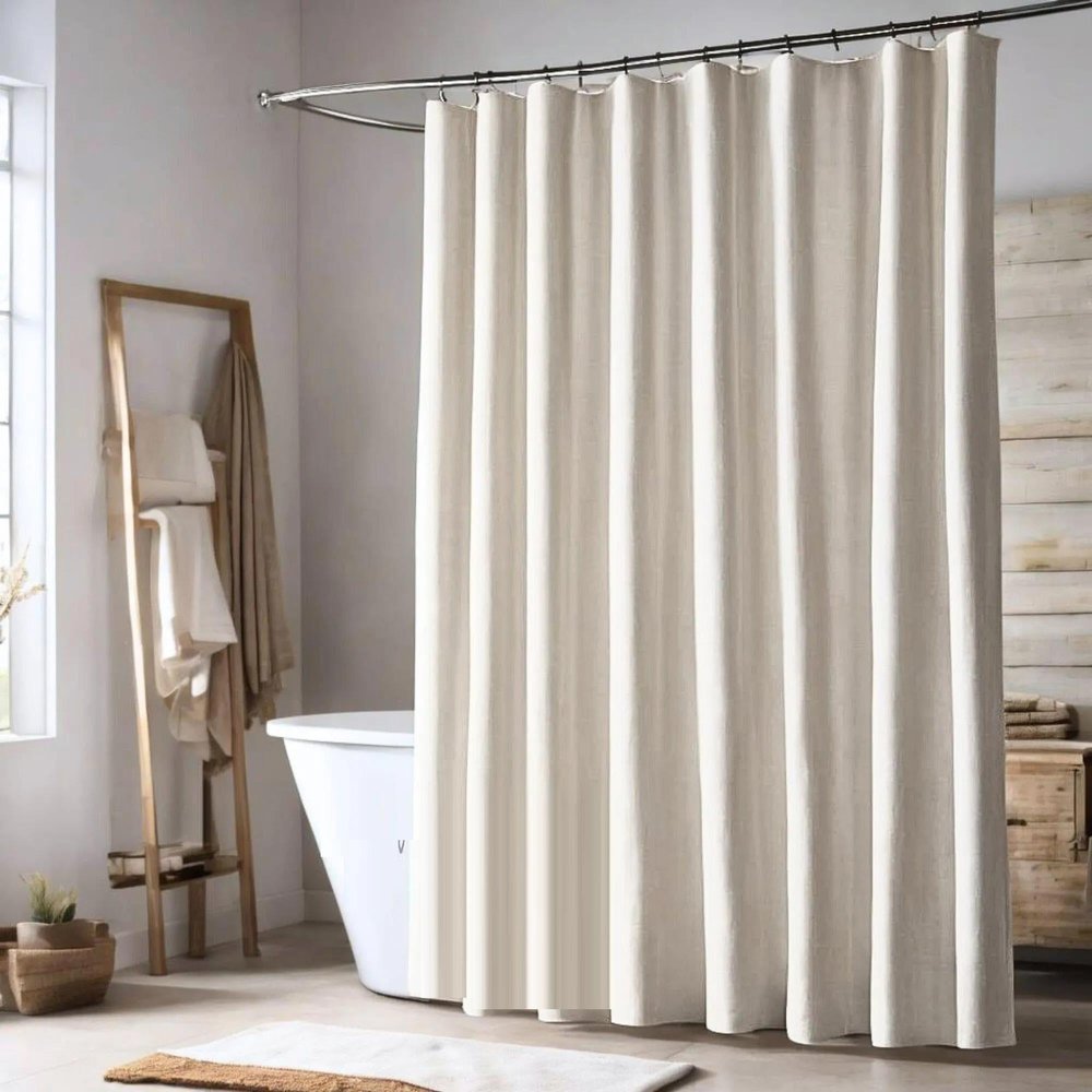 AZKDCL White Waterproof Fabric Shower Curtain Liner, Wide Shower Curtain Liner Heavy Duty Fabric Style with 12 Plastic Hooks 160x240cm/63x94in(WxH) Shower Curtain