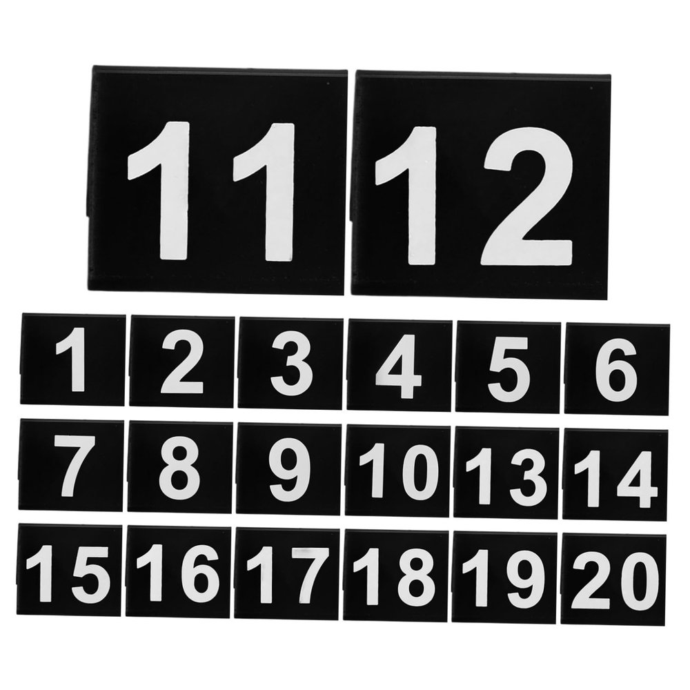 Cabilock 20pcs Double Sided Acrylic Table Numbers V Shaped Place Cards for Weddings Receptions Conferences Black Base White Numbers Standing