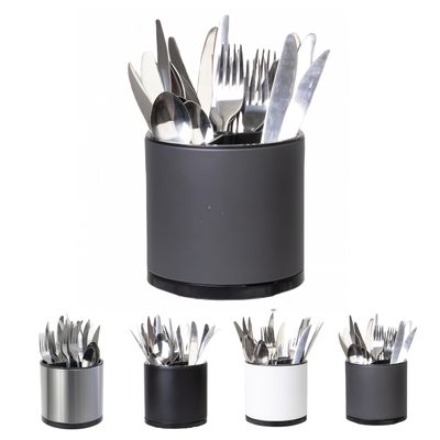 LIBODOUR Silverware Organizer Kitchen Utensil Holder 360Rotating For Counter Organizer Stainless Steel Storage Silverware Caddy 3 Compartment Flatware Spoon Spatula Tool Cutlery Container(Grey)