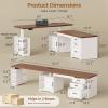 SEDETA Farmhouse L Shaped Electric Standing Desk, 63" x 67" Height Adjustable Home Office Executive Desk with Drawers and Shelves, Standing Computer Desks with Power Outlet for Home Office, White view 2