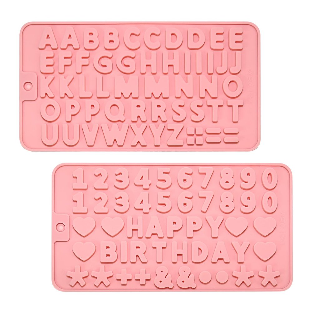2 PCS Silicone Letter Molds and Number Molds for Chocolate, Reusable Alphabet Candy Molds with Happy Birthday Symbols for Cake, Cookies, Ice Cubes