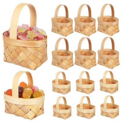 Ciieeo 12 Pcs Handmade Mini Woven Wooden Baskets Small and Medium Sturdy Portable Craft Baskets for Party Favors Candy Picnic and Home Decor