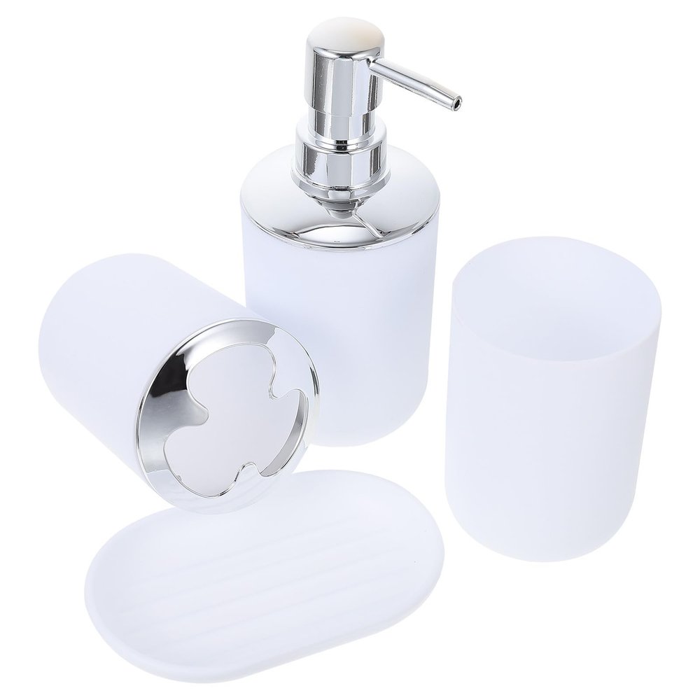 UTHCLO Plastic Bathroom White Sanitary Ware for Use Includes Toothbrush Cup Lotion Bottle Gargle Cup and Soap Dish with Smooth Surface and Compact Design for Organized Wash Supplies