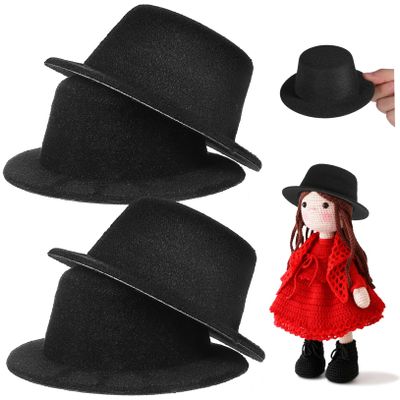 Kichvoe 4pcs Mini Doll Top Hats Black Fabric Snowman Doll Hat Ornament for DIY Crafts Handmade Decoration Party Supplies