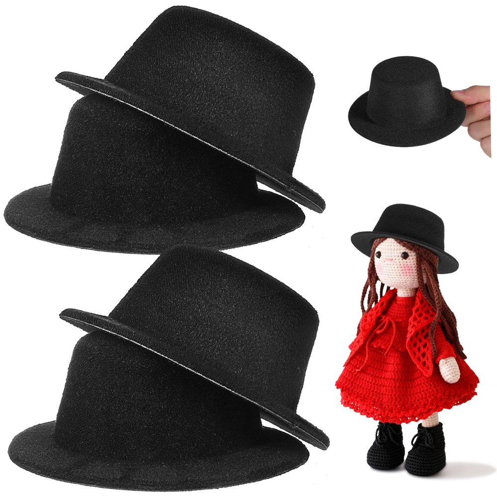 Kichvoe 4pcs Mini Doll Top Hats Black Fabric Snowman Doll Hat Ornament for DIY Crafts Handmade Decoration Party Supplies