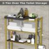Livilord 3-Tier Over The Toilet Storage, Freestanding Metal Bathroom Shelves with 4 Hooks, Over Toilet Storage Shelf with Paper Holder, Above The Toilet Shelf for Bathroom Storage, Gold view 3