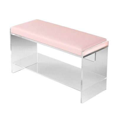 Entryway Shoe Rack Bench,Acrylic Shoe Rack Storage Bench Comfy Upholstered Bench,Shoe Organizer Modern Footrest Stool Ottoman Bench for Living Room Hallway Closet Shoe Storage(Pink,80*32*45cm)