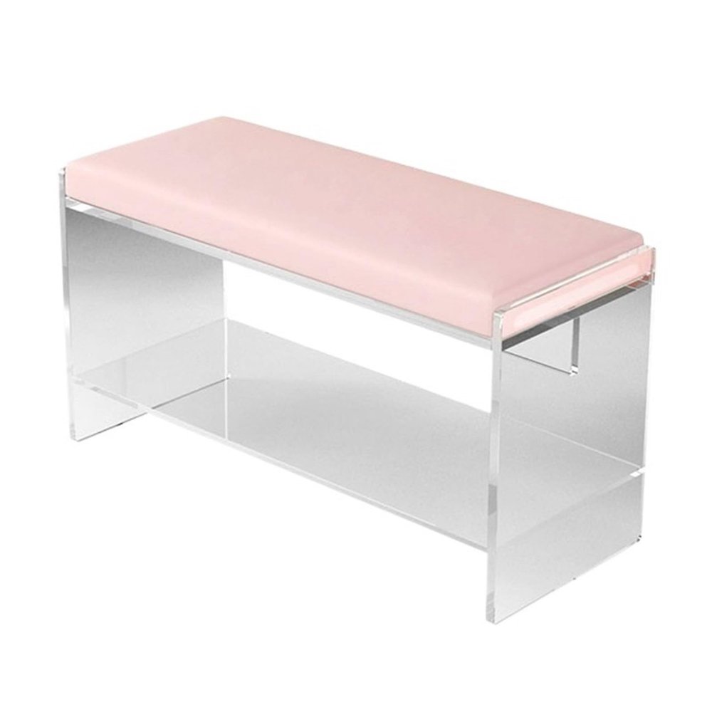 Entryway Shoe Rack Bench,Acrylic Shoe Rack Storage Bench Comfy Upholstered Bench,Shoe Organizer Modern Footrest Stool Ottoman Bench for Living Room Hallway Closet Shoe Storage(Pink,80*32*45cm)
