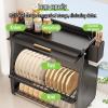 3 Tier Over The Sink dish racks with Flip-Cover Cabinet Doors,Large Kitchen Counter Organization rack,space saving kitchen sink organizer countertop,Carbon Steel,for Dishes, Glasses,Bowls(White) view 3