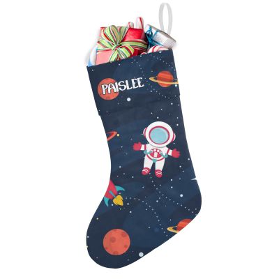 Astronaut Outer Space Rocket Ship Personalized Christmas Stocking with Name for Adult Kids Baby Pets,Custom Large Family Stockings for Boy Girl Christmas Xmas Party Holiday Decoration Gifts 1 Pack