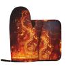 Red Flame Music Note Oven Mitts and Pot Holders Set, 500F High Heat Resistant Silicone Kitchen Oven Glove and Potholder Non-Slip Cooking Gloves with Pan Racks for Baking Grilling view 1