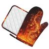 Red Flame Music Note Oven Mitts and Pot Holders Set, 500F High Heat Resistant Silicone Kitchen Oven Glove and Potholder Non-Slip Cooking Gloves with Pan Racks for Baking Grilling view 2