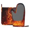 Red Flame Music Note Oven Mitts and Pot Holders Set, 500F High Heat Resistant Silicone Kitchen Oven Glove and Potholder Non-Slip Cooking Gloves with Pan Racks for Baking Grilling view 3