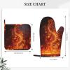 Red Flame Music Note Oven Mitts and Pot Holders Set, 500F High Heat Resistant Silicone Kitchen Oven Glove and Potholder Non-Slip Cooking Gloves with Pan Racks for Baking Grilling view 4