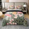 100% Cotton Leopard Print Plants Duvet Cover Pink Green Palm Leaves Retro Rose Bedding Set for Kids Teens Adults Afican Wildlife Skin Print Quilt Cover,1 Pillowcase(No Comforter) Twin Size 2 Pcs view 1