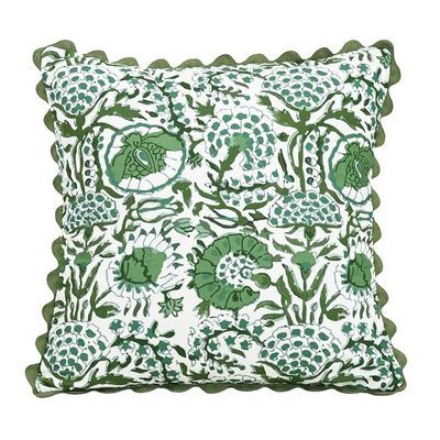 2 Pack 18 Inch Polyester Pillow Covers, Nordic Boho Printed Cushion Cases with Scalloped Edge, Vintage Floral Sofa Decor for Living Room(Green)
