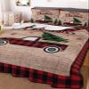 BketraquerC Twin XL Quilt Set, Retro Farm Plaid Car Lightweight Soft Microfiber Summer Bedspread Coverlet with 2 Pillow Shams, Buffalo Grid Xmas Tree on Wood Grain 3 Piece Bedding Set for All Seasons view 2