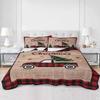 BketraquerC Twin XL Quilt Set, Retro Farm Plaid Car Lightweight Soft Microfiber Summer Bedspread Coverlet with 2 Pillow Shams, Buffalo Grid Xmas Tree on Wood Grain 3 Piece Bedding Set for All Seasons view 3