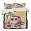Twin XL Quilt Set, Merry Christmas Santa Claus Beach Vacation Lightweight Soft Microfiber Summer Bedspread Coverlet with 2 Pillow Shams, Hawaii Palm Trees Checker 3 Piece Bedding Set for All Seasons view 1