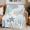Fleece Throw Blanket,Blue Ocean Shells Coral Lightweight Warm Coverlet Cozy Soft Flannel Blankets for Couch Bed Sofa Camping for All Seasons Conch Starfish Marine Life Blanket 50x80In view 1
